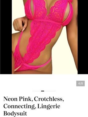 Neon Pink, Crotchless, Connecting, Lingerie Bodysuit